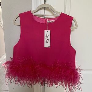 Pink Feather Crop Style Top